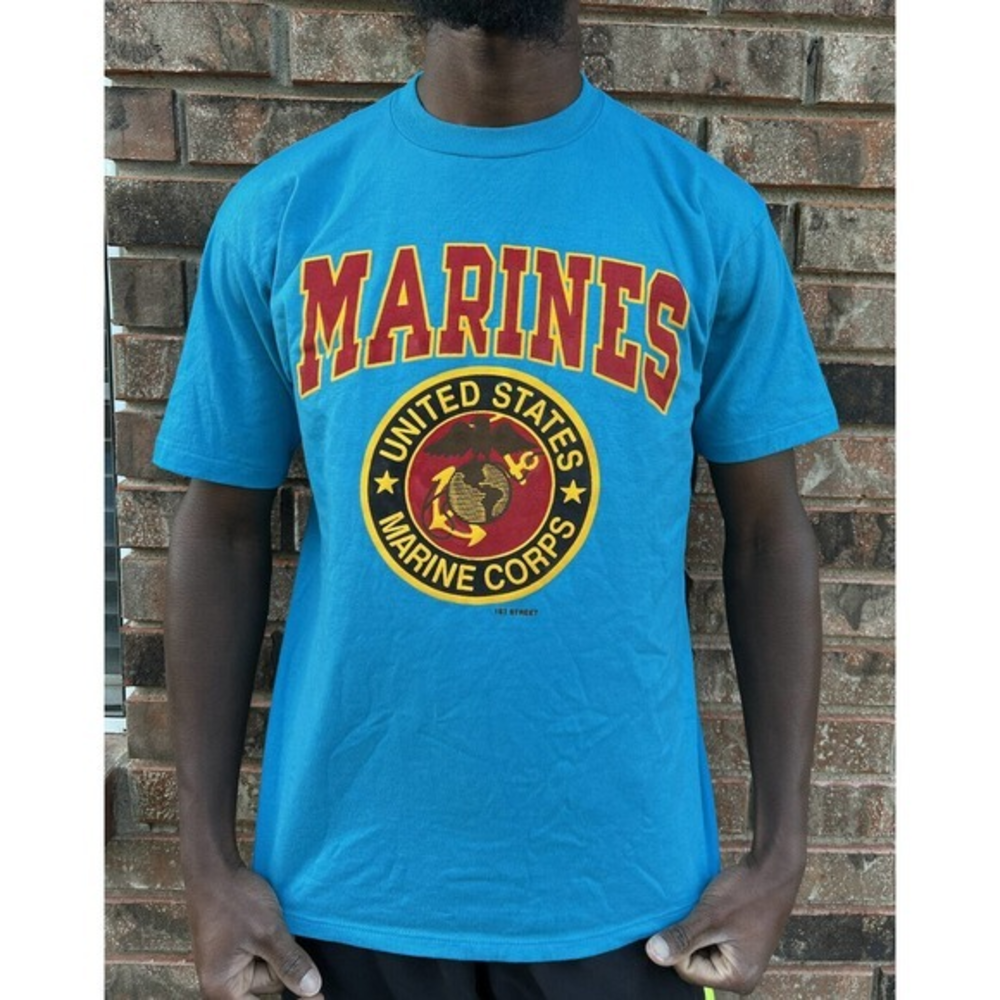 Vintage Jerzees United States Marines Corps Mens Shirt Size Large 1st St Blue